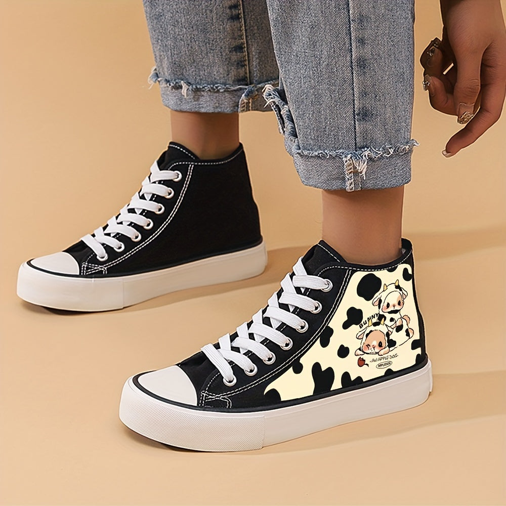 Bunny and Cow Printed High Top Sneakers for Women