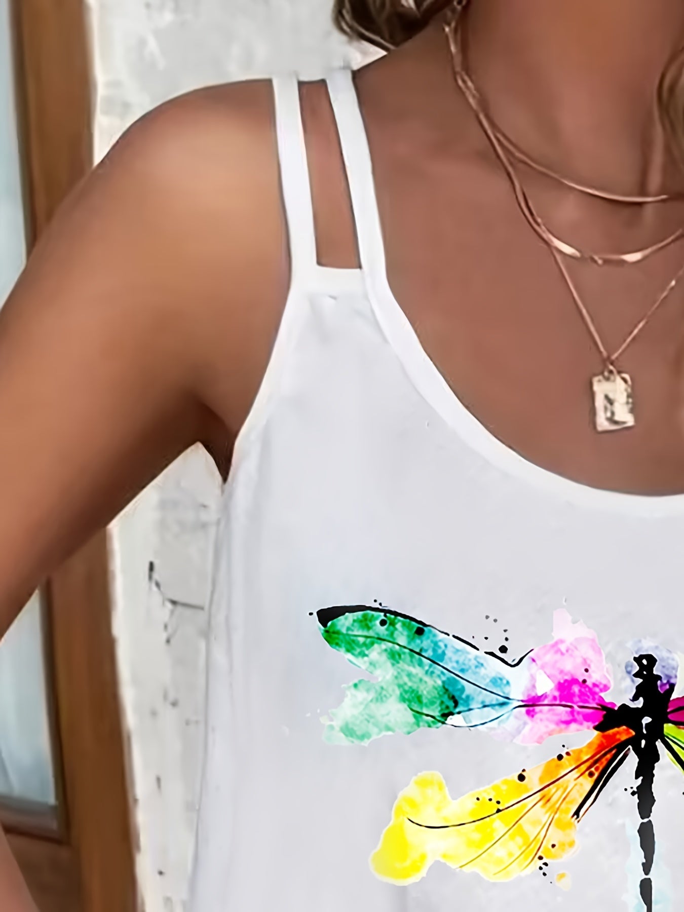 Dragonfly Print Dual Straps Cami Top Women's Clothing