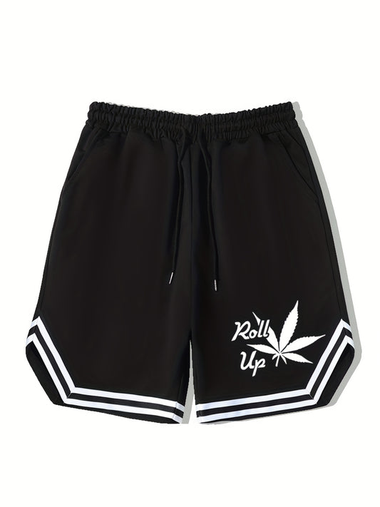 Leaf Pattern Drawstring Shorts for Men