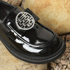 Rhinestone Decor Chunky Heel Loafers Slip On Shoes British Style