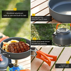 Portable Camping Cookware Set Aluminum Tableware Kit for Hiking BBQ Picnic