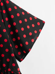  Dot Print Short Sleeve Peplum Shirt Top