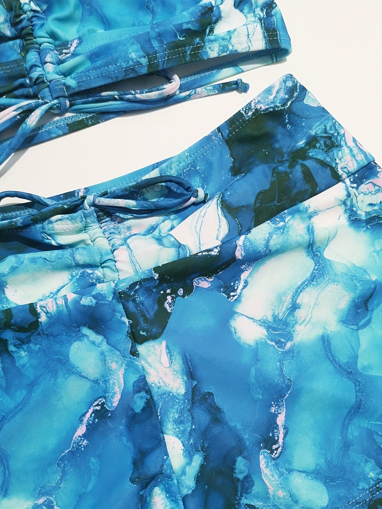 Water Ripples Print Drawstring Bikini Set Swimsuit Women's Swimwear