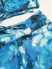 Water Ripples Print Drawstring Bikini Set Swimsuit Women's Swimwear