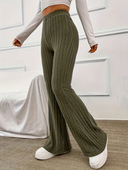  Solid Ribbed High Rise Flared Leg Pants