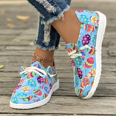 Women's Easter Egg Print Boat Shoes Lightweight Walking Flats Slip-on Sneakers