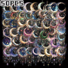 50pcs Crescent Moon Stickers with Stars Gemstones & Glitter for Laptops Water