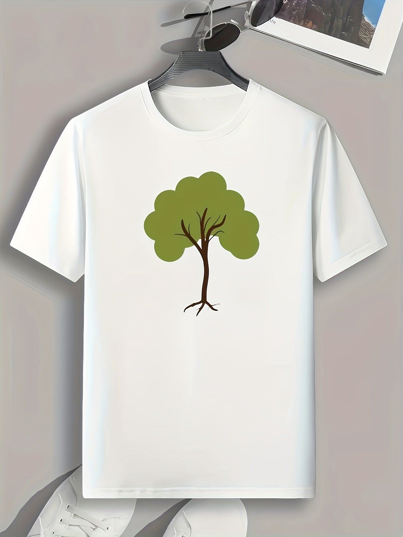 Tree Print Men's Comfy T shirt Active Stretch Breathable Tee Outdoor Summer