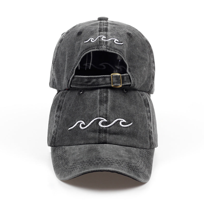 Wave Cotton Cap Women's Baseball Cap Unisex Vintage Embroidered Washed Cap