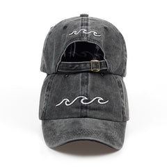 Wave Cotton Cap Women's Baseball Cap Unisex Vintage Embroidered Washed Cap