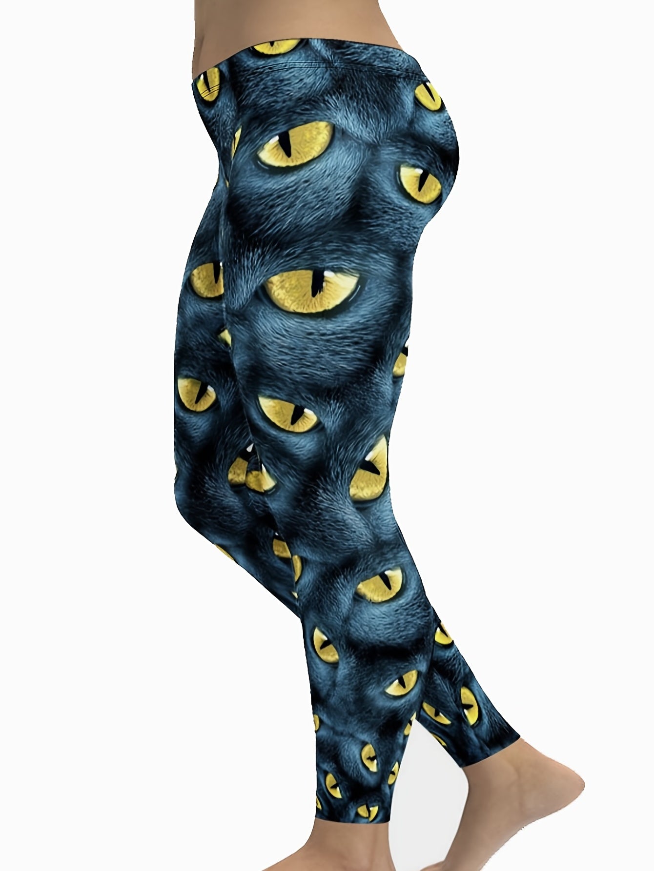  Cat Eye Print Sporty Leggings Low Rise Stretch