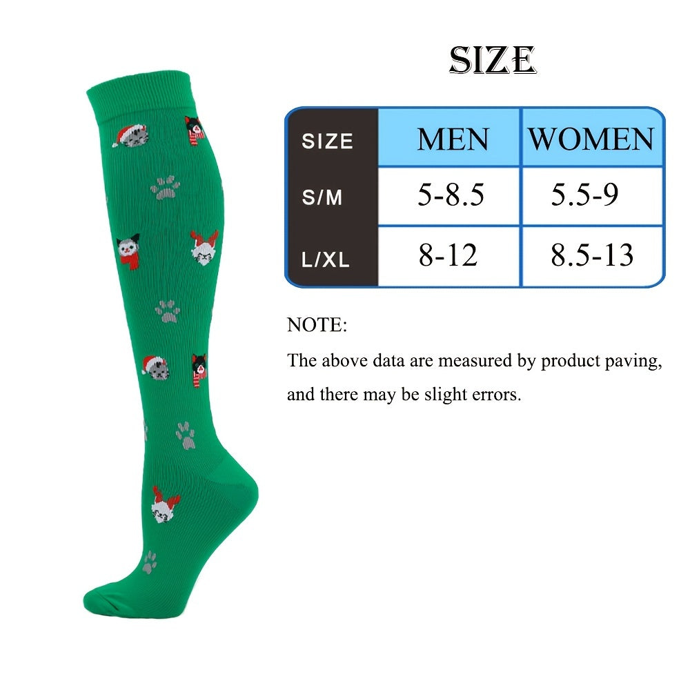 1pair Christmas Element Compression Stockings for Outdoor Activities