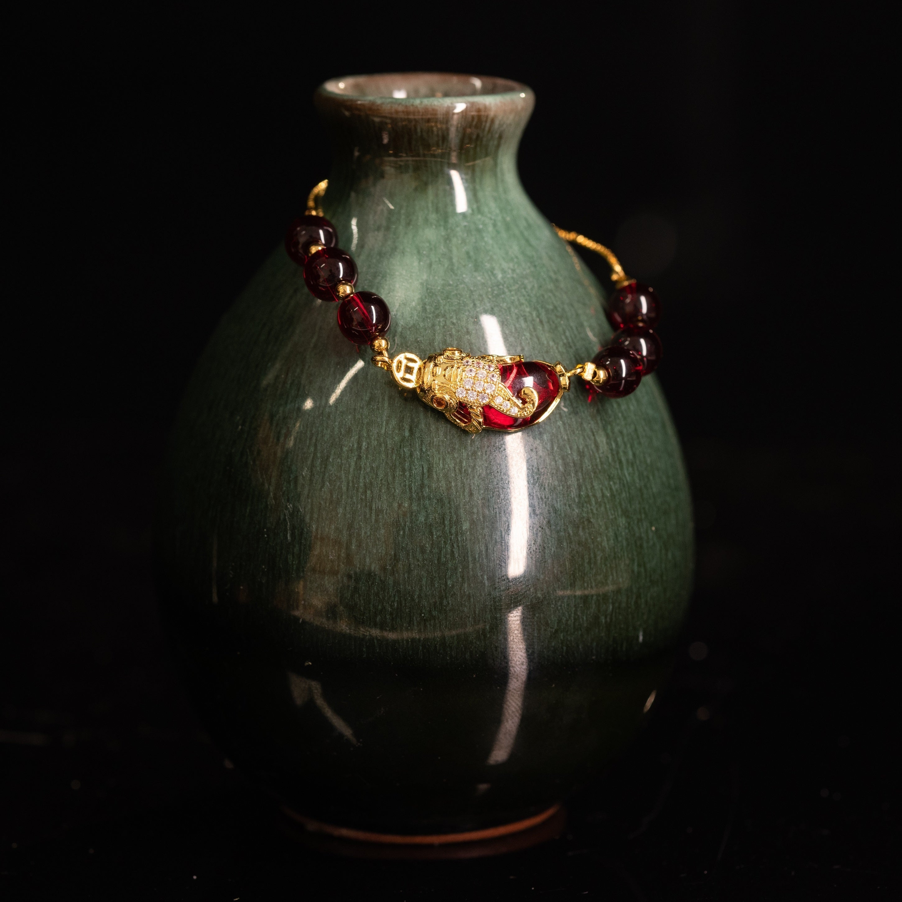 1 Pc Natural Red Jade Koi Fish Bracelet Luck Abundance Charm Gift