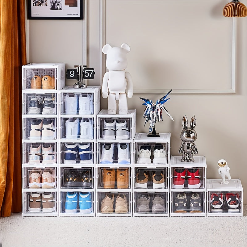 6 Tier Transparent Shoe Boxes With Door Foldable Stackable Shoe Rack