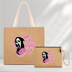 Cartoon Ghost & Letter Pattern Tote Bag Halloween Shoulder Bag