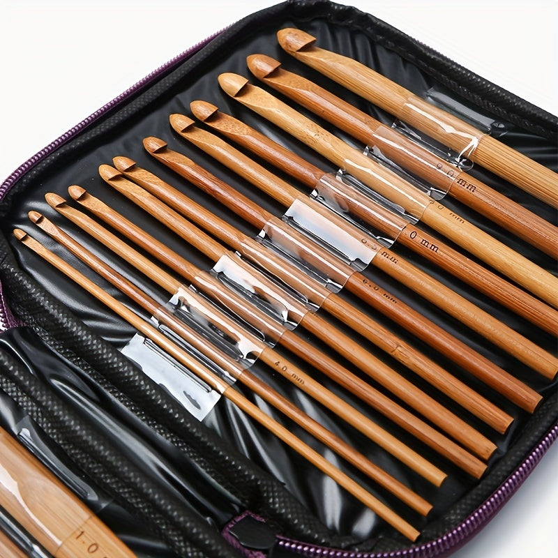 20pcs Bamboo Handle Crochet Set DIY Knitting Needle For Arthritic Hands