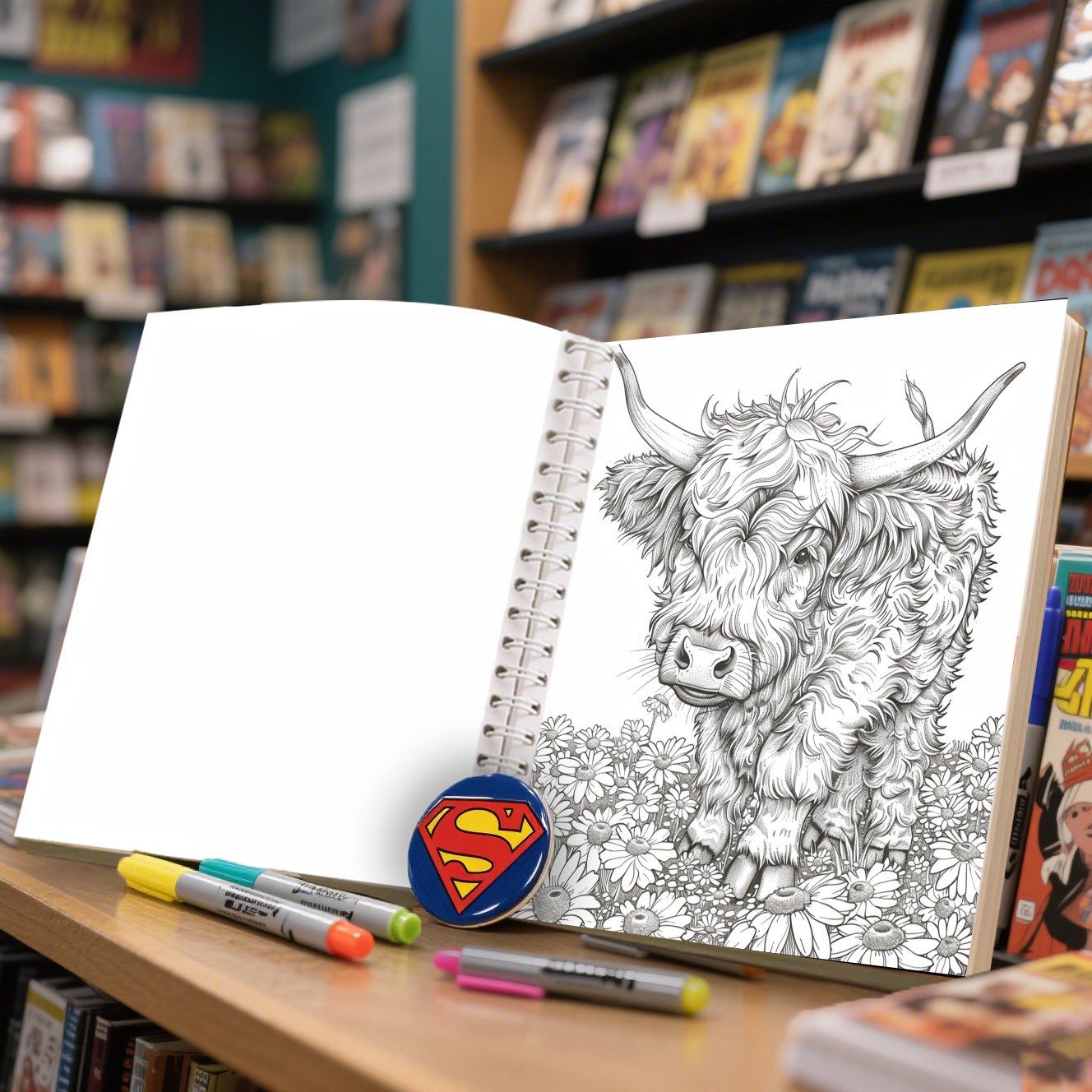Scottish Highland Cow Coloring Book 20x20cm 24 Pages Single Sided Spiral Bound