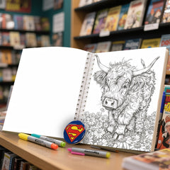 Scottish Highland Cow Coloring Book 20x20cm 24 Pages Single Sided Spiral Bound