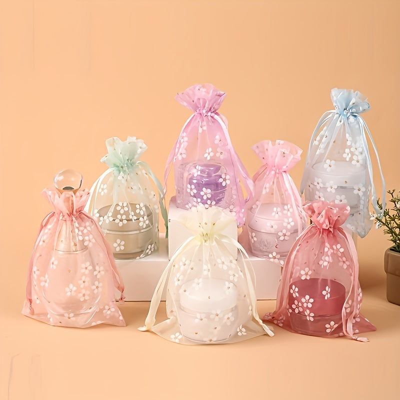 10pcs Colorful Organza Flower Gift Bags for Jewelry Cosmetics