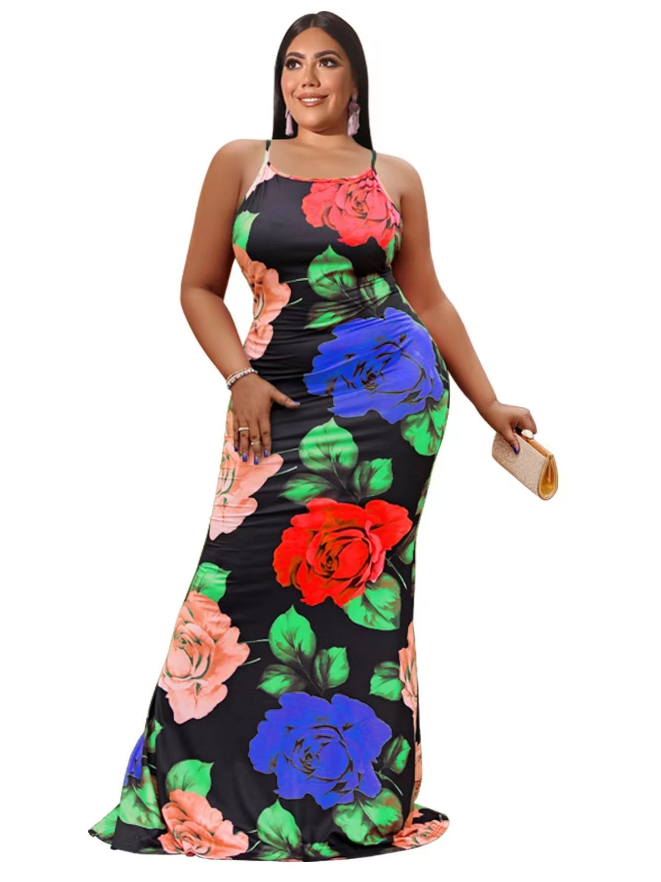 Floral Print Crisscross Backless Maxi Dress