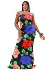 Floral Print Crisscross Backless Maxi Dress
