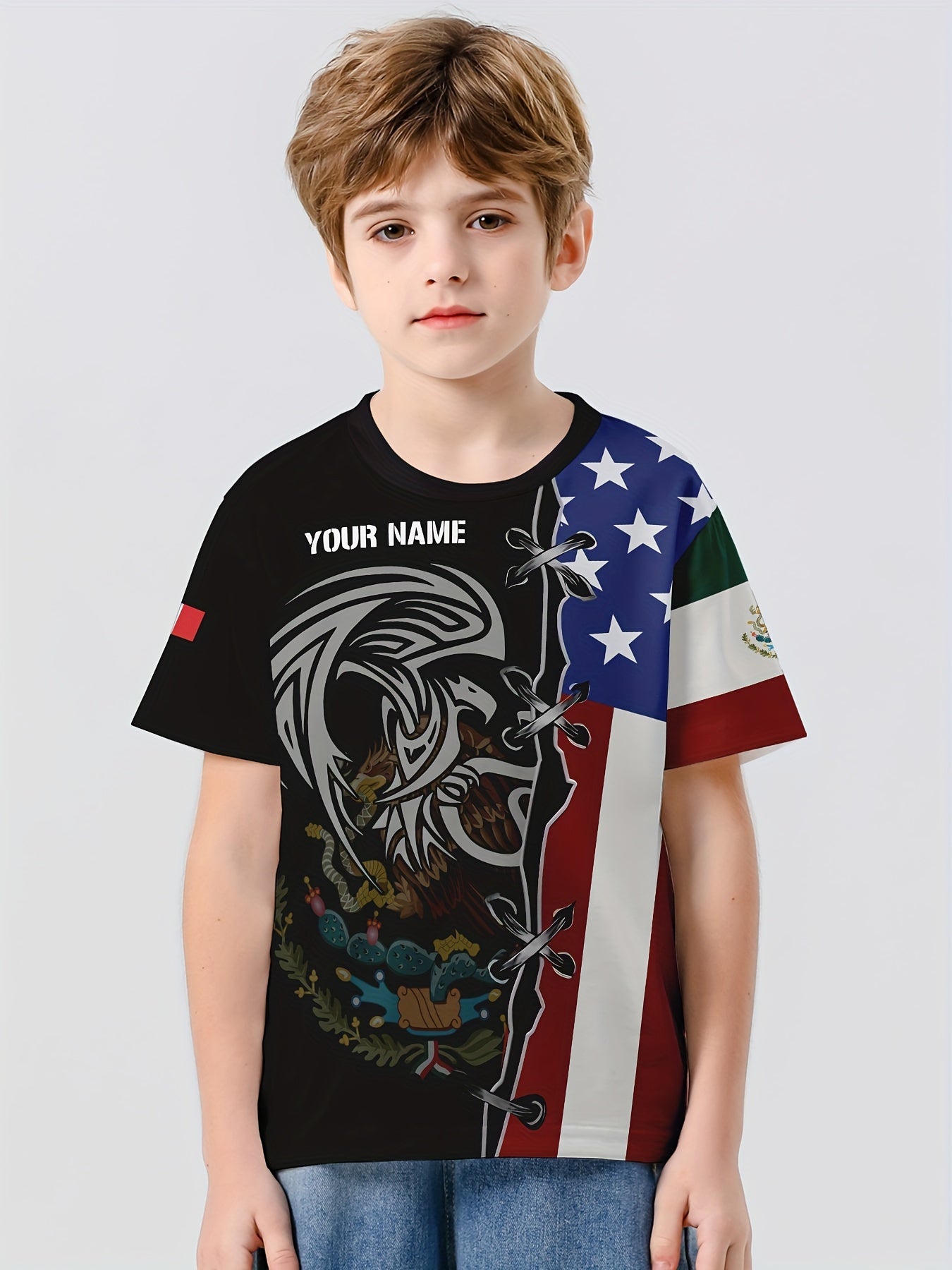 Eagle And Flag 3D Print Boy's Casual Tees Short Sleeve Crew Neck T shirt