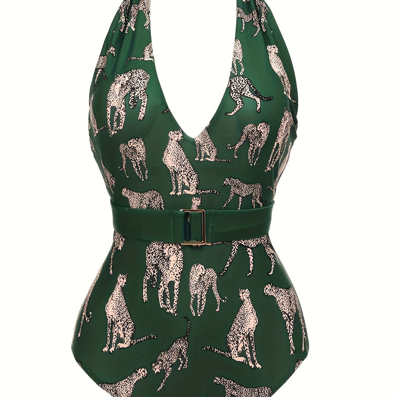  Leopard Print V Neck One Piece Bathing Suit