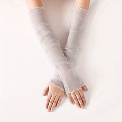 Sparkly Ruffle Sleeve UV Protection Gloves for Women