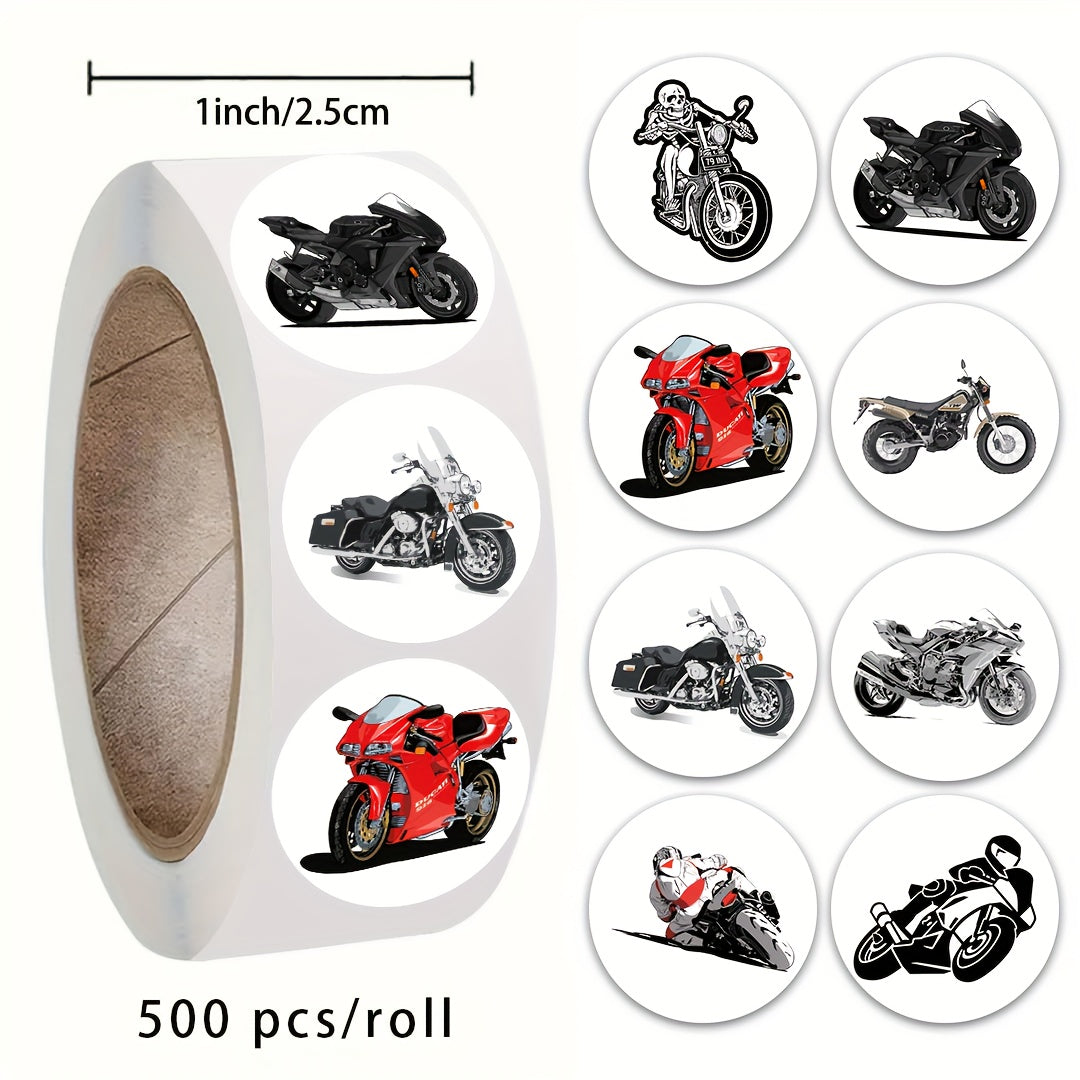 500pcs Waterproof Motorcycle Sticker Roll - 8 Unique Designs Vinyl Decals