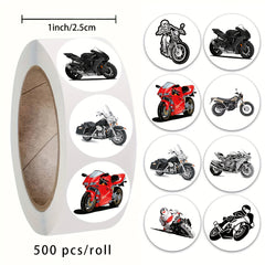500pcs Waterproof Motorcycle Sticker Roll - 8 Unique Designs Vinyl Decals