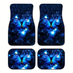 4pcs Butterfly Pattern Car Seat Cover Set Front & Rear Seat Mat Car Interior Acc