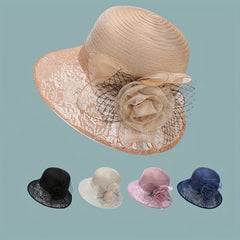 Breathable Organza Sun Hat with Flower Decor Mesh Bucket Hats