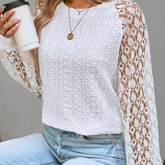  Lace Long Sleeve Round Neck Top