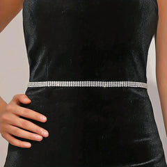 Sparkling Rhinestone Waist Chain for Women - Elegant Dress Girdle Belt