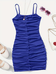 Girl's Ruched Spaghetti Strap Cami Dress