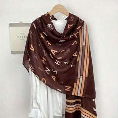 Letter Print Scarf Long Shawl Women Outdoor Windproof Head Wrap