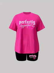 Women's Plus Letter Print T-shirt & Shorts 2pcs Set
