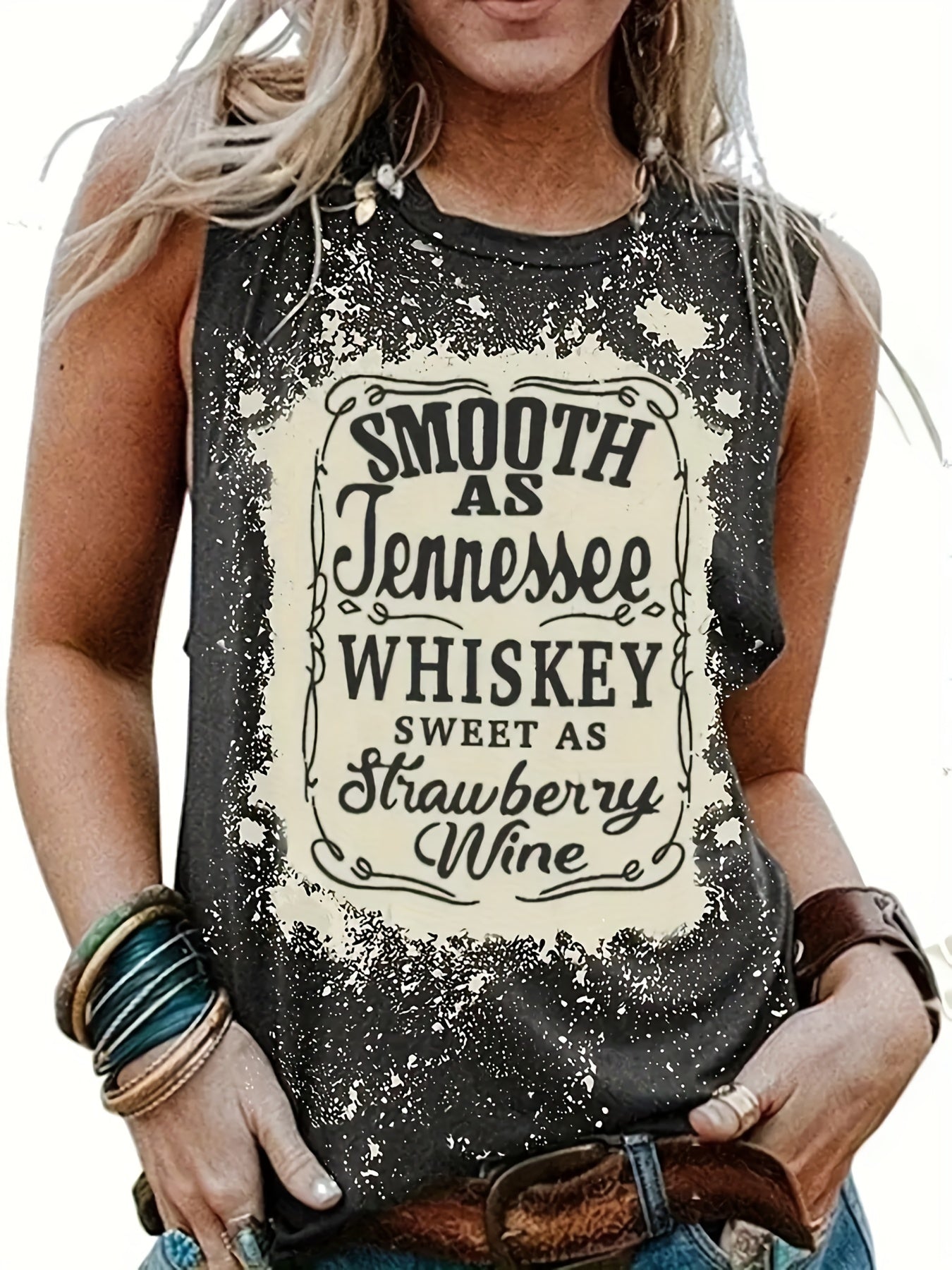 Letter Print Crew Neck Tank Top Women's Sleeveless Casual Summer Top