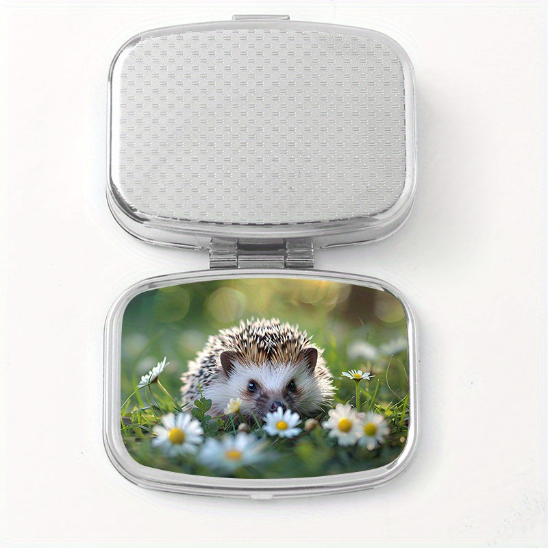 Sunshine Hedgehog Printed Square Pill Box Mini Portable Two Compartment Travel P