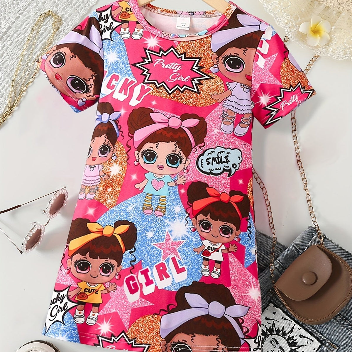 Sweet Cartoon Girls Print Summer Dress