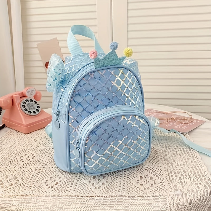 Kids Crown Grid Sequin Backpack
