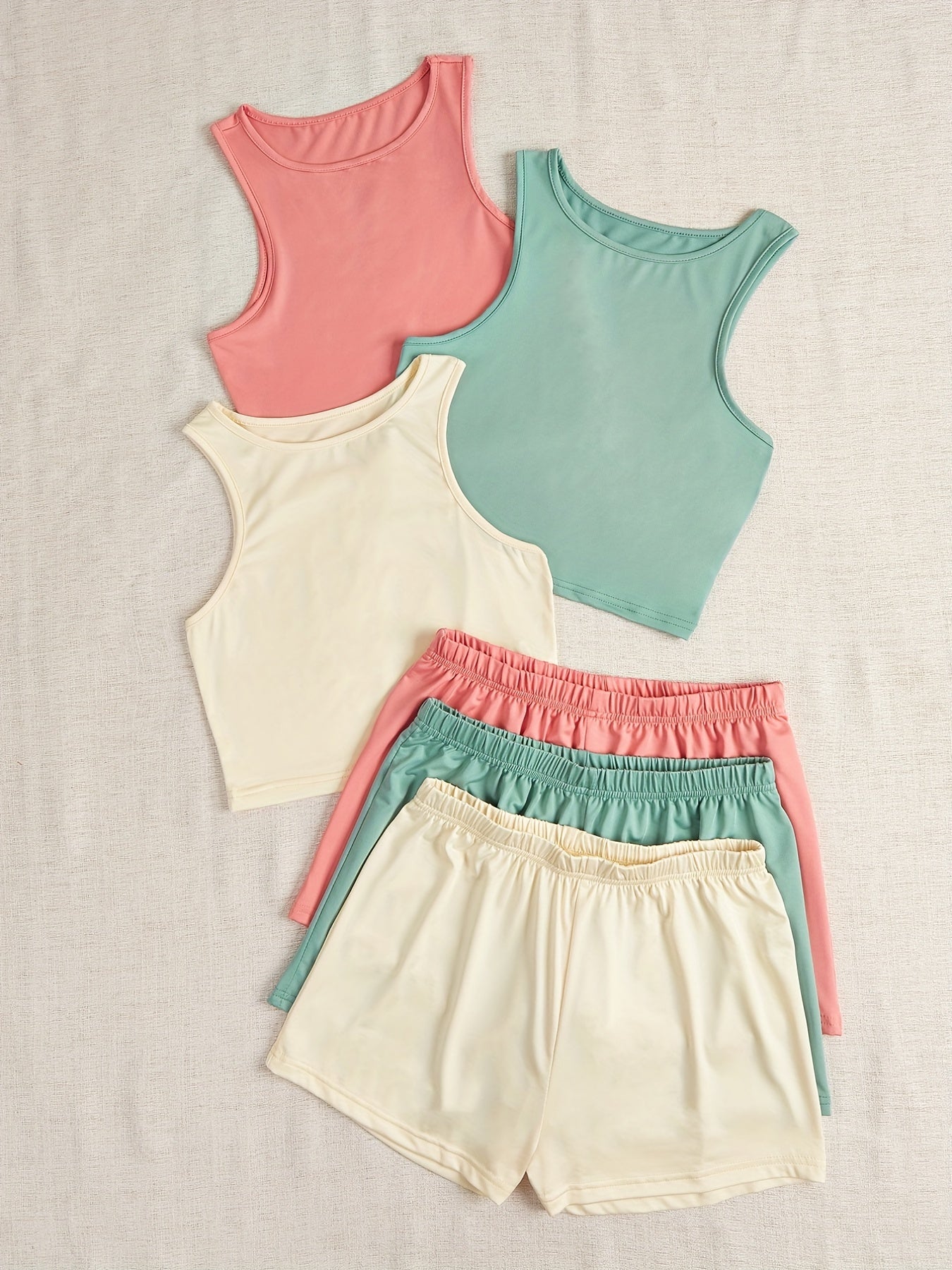 Women's Plus Casual Outfits Set: Solid Tank Top & Shorts 3-Piece Set