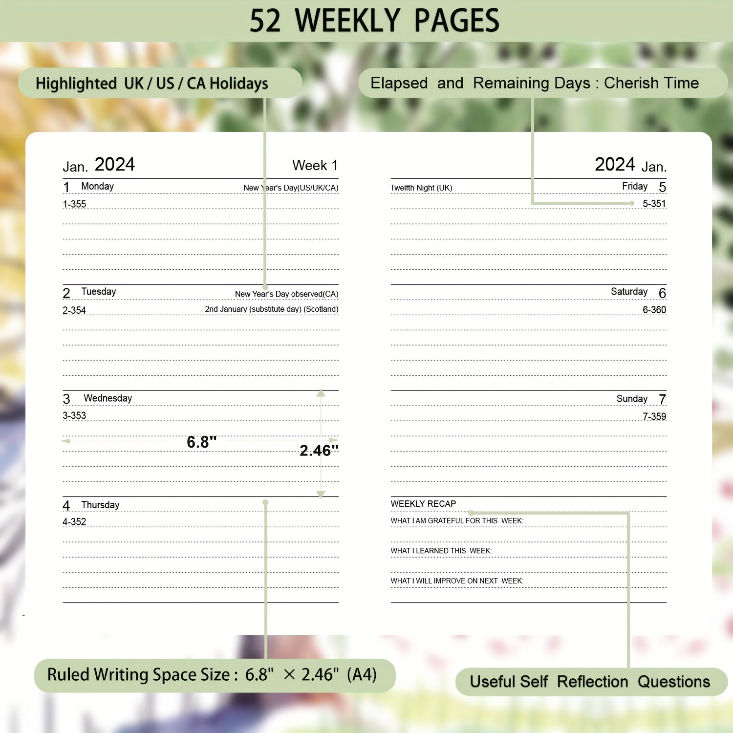 2023 A4 Week To View Diary PU Leather Hard Cover January-December