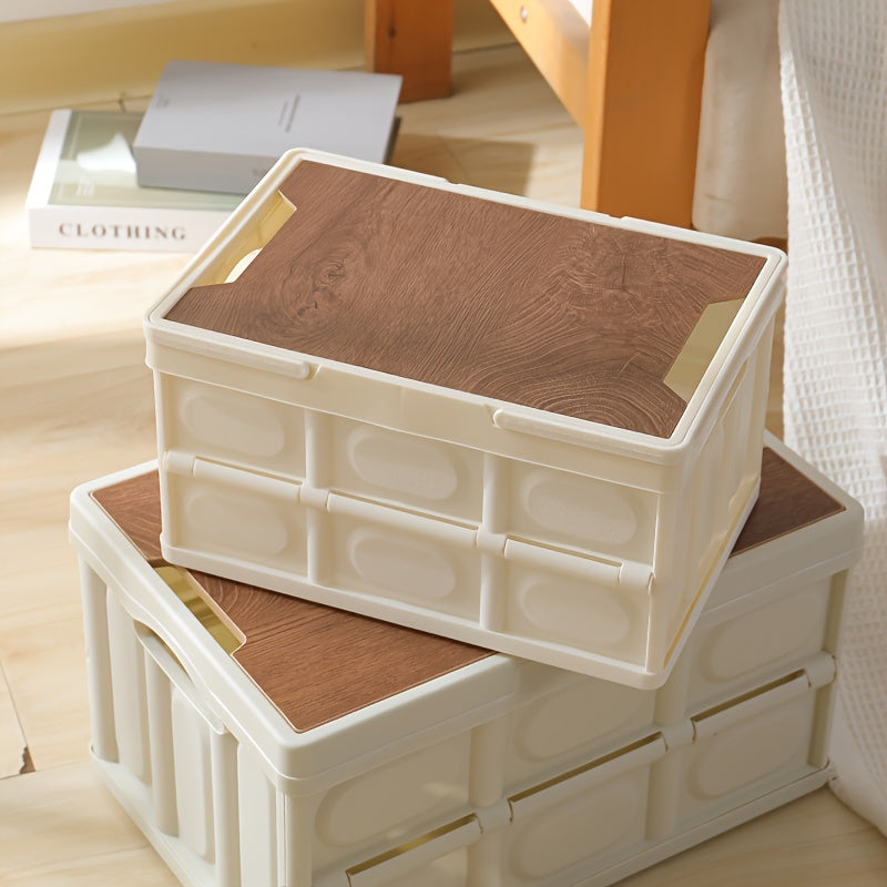 Wooden Cover Storage Bin With Portable Handle