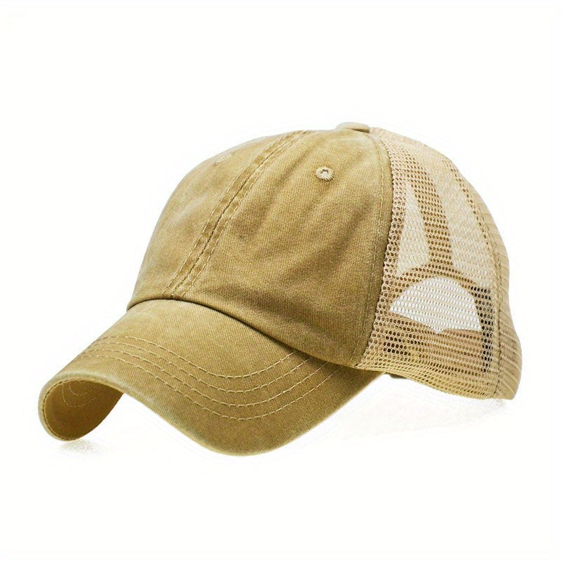 Old Washed Solid Light Plate Mesh Baseball Cap Outdoor Dad Hat