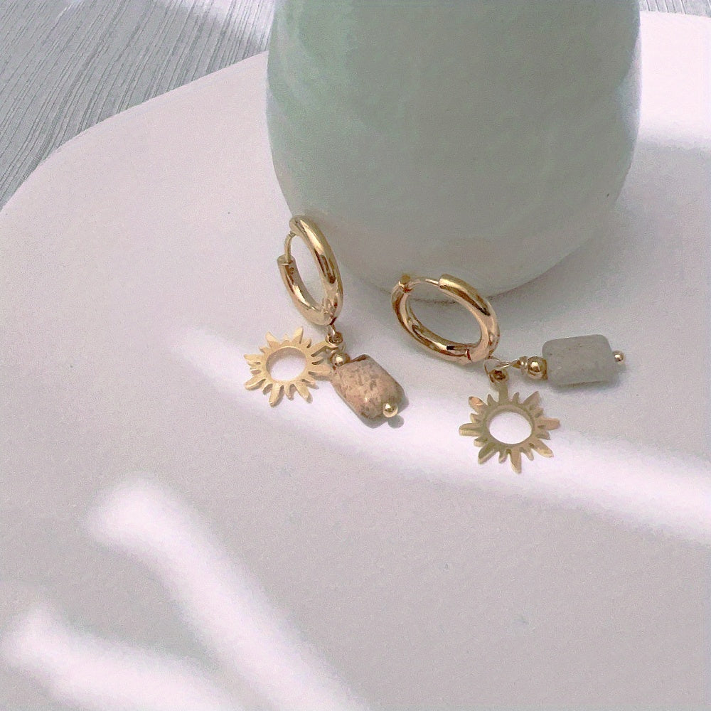 Irregular Stone Pendant Earrings Stainless Steel 18K Plated