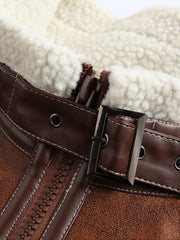 Men's Warm Fleece PU Jacket with Stand Collar for Fall Winter