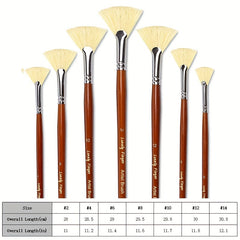 7pcs Artist Fan Brush Hog Bristle Long Handle Comfortable Acrylic Watercolor