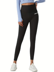  Sports Leggings Women's Plus Letter Print Half Zipper Wide Waistband