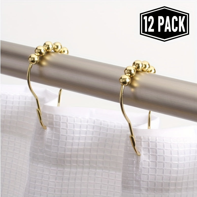 12pcs Roller Ball Shower Curtain Hooks Stainless Steel Rust Proof